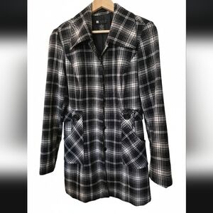 Carole Little Black and White Plaid Trench Coat